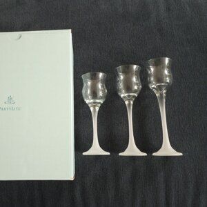 Brand New Set of THREE PartyLite P9248 Tall Frosted Stem Glass Votive Holders